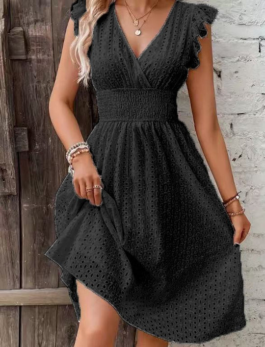 Damen Wickelkleid mit luftigen Rüschen und elastischem Bund R&B