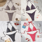 Damen Triangel-Bikini mit modischem Punktedesign und goldener Verschlussdetails R&B