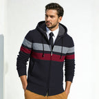 Herren modischer Strickhoodie mit kontrastierenden Zierstreifen und praktischen Taschen R&B