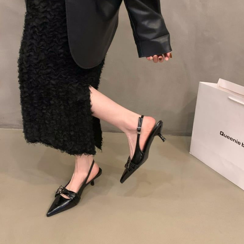 Damen Slingback-Pumps mit schimmerndem Obermaterial und modischen Dekoren R&B