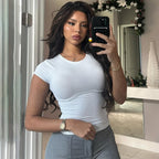 Damen figurbetontes T-Shirt mit kurzem Arm und dekorativem Raffungselement R&B