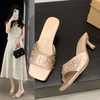 Damen elegante Strass-Pantoletten R&B