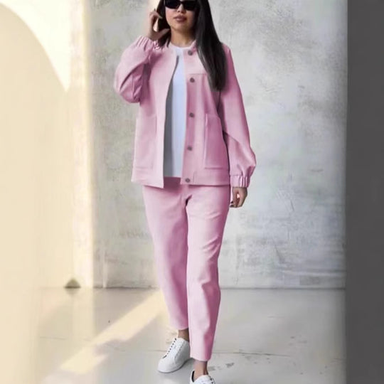Damen Lässiges Zweiteiler-Set aus weichem Baumwollmix mit praktischen Taschen und modischem Schnitt R&B