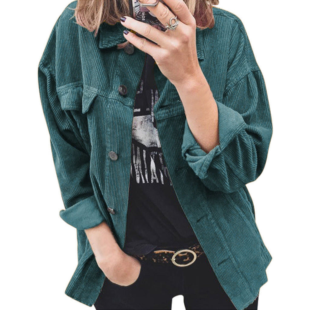 Damen modische Cordjacke mit praktischen aufgesetzten Taschen und lässigem Schnitt R&B