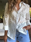 Damen elegante Bluse mit Durchbrüchsen R&B