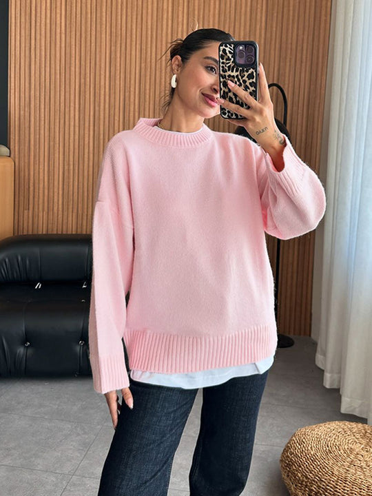 Damen gemütlicher Strickpullover mit weitem Schnitt R&B