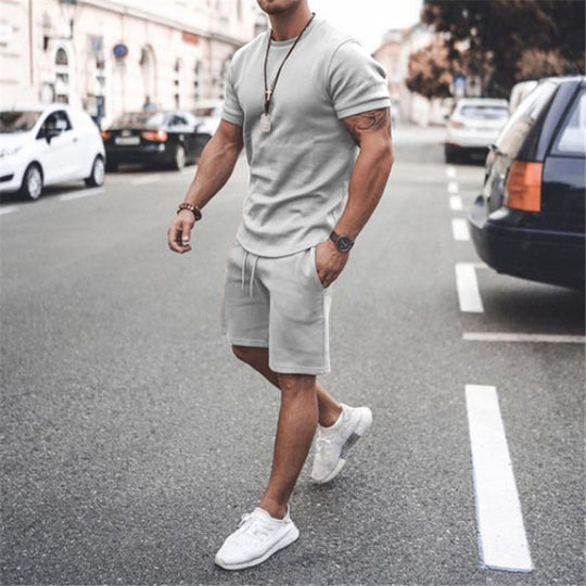 Herren lässiges Kurzarm-Set mit praktischen Taschen und elastischem Bund R&B