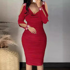 Damen Figurumspielendes Kleid mit Schulterfreischnitt und Funkelelementen R&B