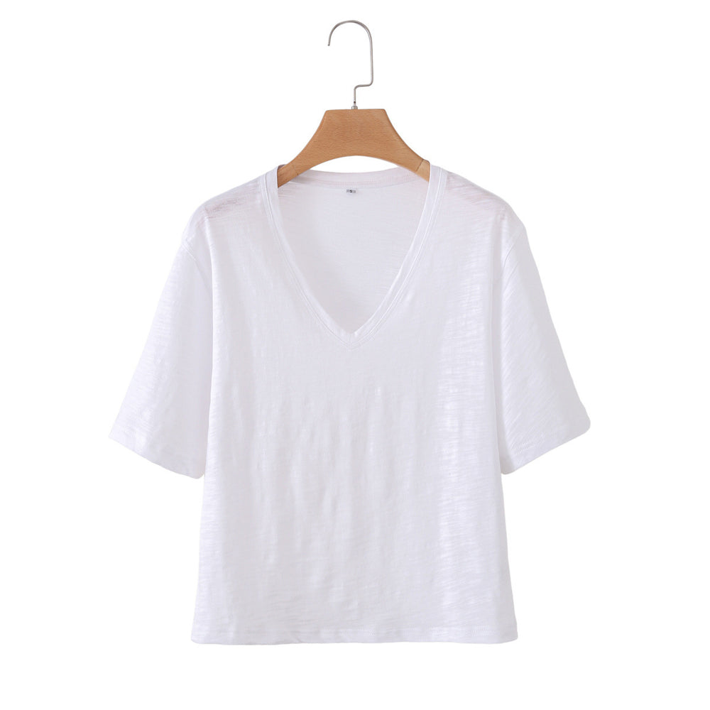 Damen V-Ausschnitt T-Shirt aus hochwertiger Baumwolle mit lässigem Schnitt R&B