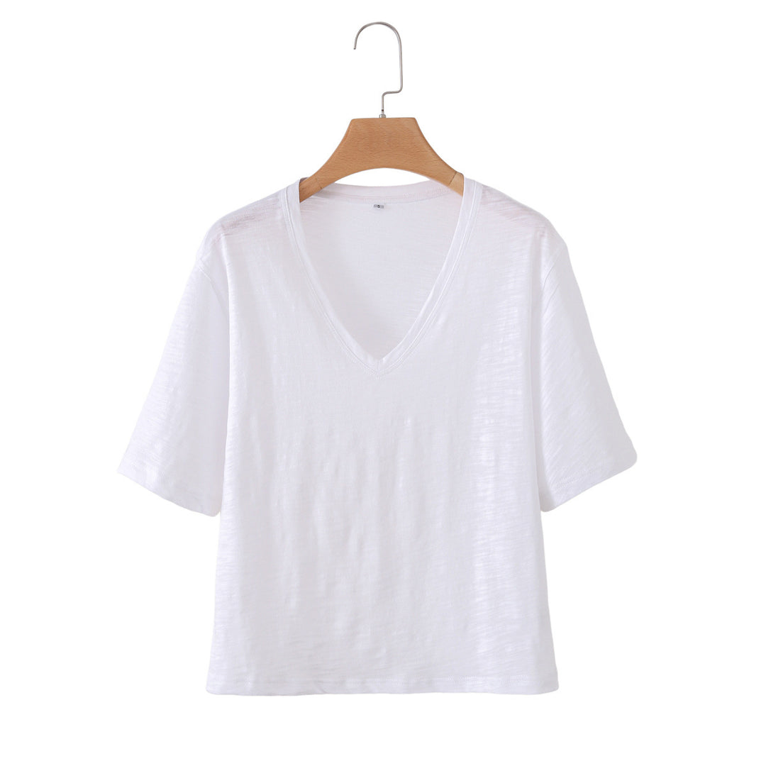 Damen V-Ausschnitt T-Shirt aus hochwertiger Baumwolle mit lässigem Schnitt R&B