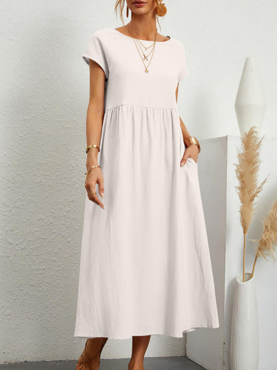 Damen Midikleid mit Lässigem Schnitt und Seitlichen Taschen R&B