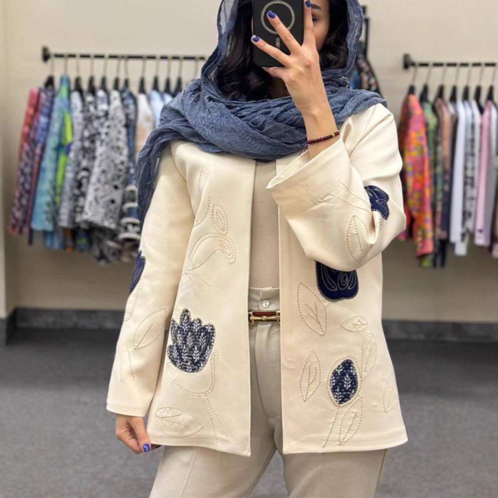 Damen modische Blazerjacke mit floralen Stickereien R&B