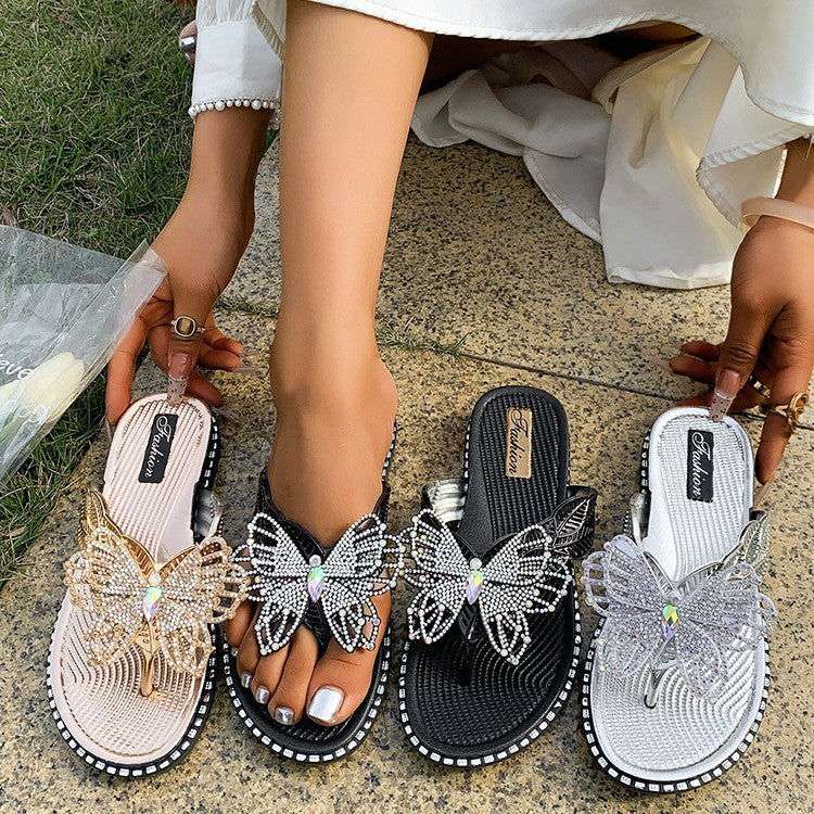 Damen Glamouröse Sandalen mit funkelnden Schmetterlings-Applikationen R&B