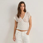 Damen Elegantes Spitzenoberteil mit V-Ausschnitt und weitem Schnitt R&B