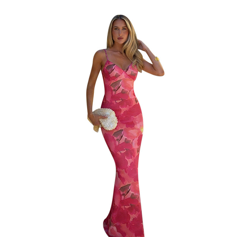 Damen Elegantes Maxikleid mit floralem Muster und feinen Trägern