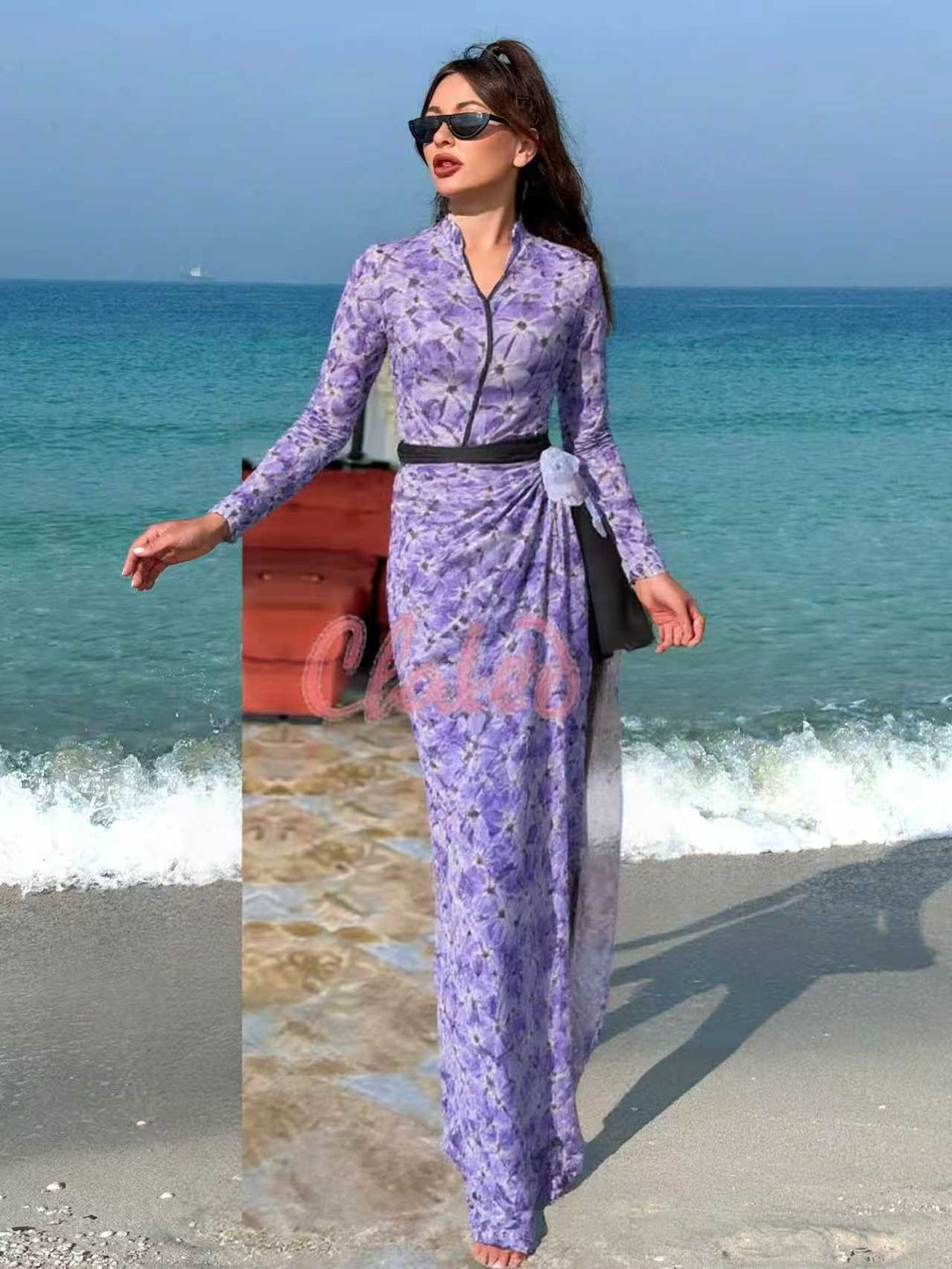 Damen elegantes Strandkleid mit floralem Muster R&B