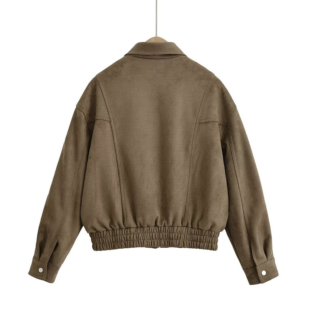 Damen Kunstleder Blousonjacke mit praktischen Taschen und elastischem Saum R&B