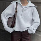 Damen Strickpullover mit Reißverschluss und lässigem Schnitt R&B