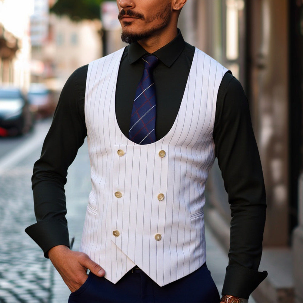 Herren elegante Weste mit doppelter Knopfleiste und klassischen Streifen