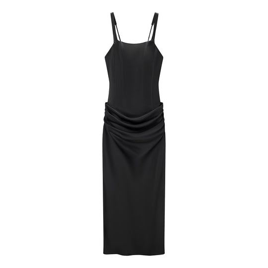 Damen elegantes Midikleid mit raffinierten Drapierungen und verstellbaren Spaghettiträgern R&B
