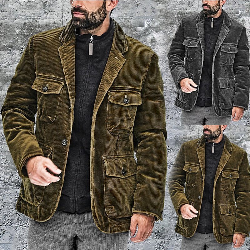 Damen lässige Cordjacke mit aufgesetzten Taschen R&B