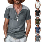 Herren Kurzarm-Henley-Shirt mit kontrastierenden Schulterdetails und praktischer Brusttasche R&B