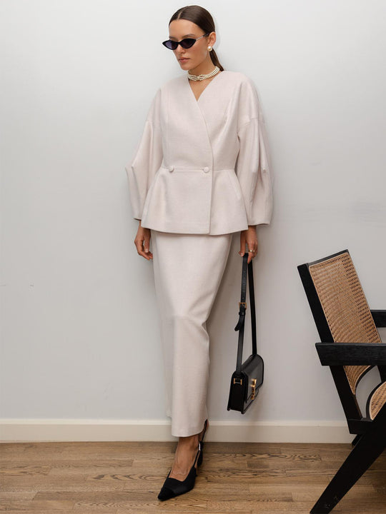Damen Elegantes Bleistiftkleid mit schickem Blazer-Oberteil und Puffärmeln R&B