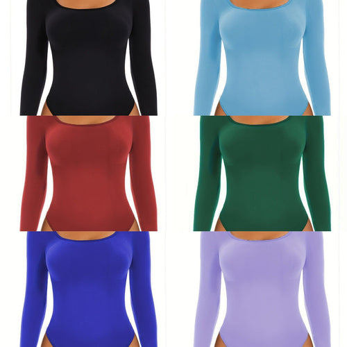 Damen Langarm Bodysuit mit Tiefem Rundhalsausschnitt und Figurbetontem Schnitt R&B