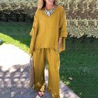 Damen lässiges Leinen-Outfit mit weitem Schnitt und angeschnittenen Ärmeln R&B