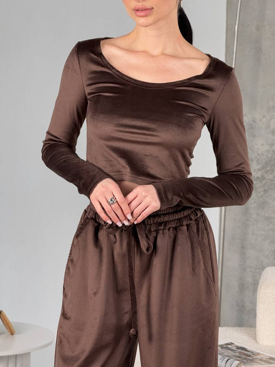 Damen modisches Crop-Top und bequeme Freizeithose Set R&B