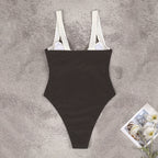Damen Eleganter Badeanzug mit tiefem V-Ausschnitt und hohem Beinausschnitt R&B