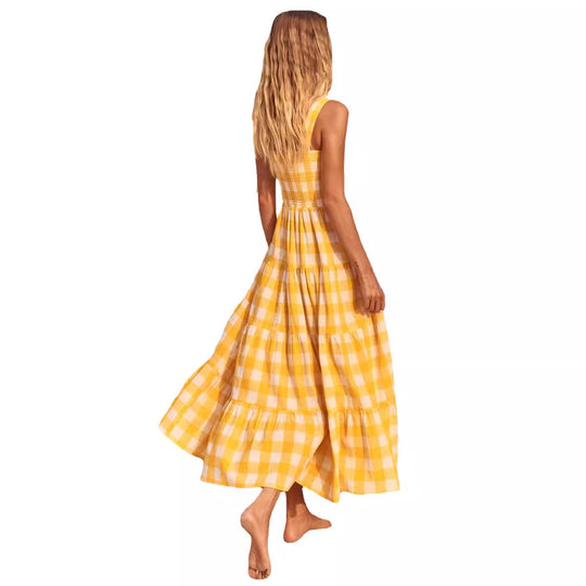 Damen Sommerliches Maxikleid mit kariertem Design und Trägern R&B