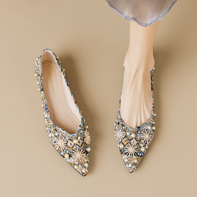Damen Ballerinas mit funkelnden Perlenapplikationen und exquisiter Detailverarbeitung