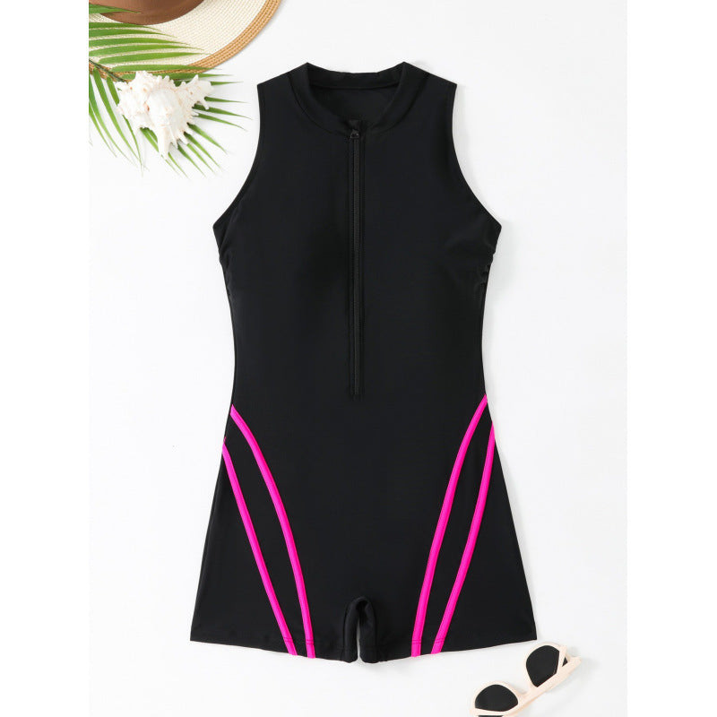 Damen Sportlicher einteiliger Schwimmanzug mit Reißverschluss und Akzentlinien R&B