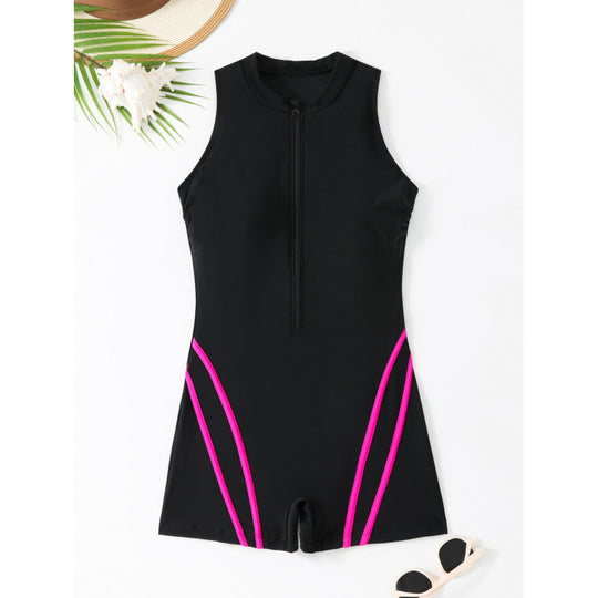 Damen Sportlicher einteiliger Schwimmanzug mit Reißverschluss und Akzentlinien R&B