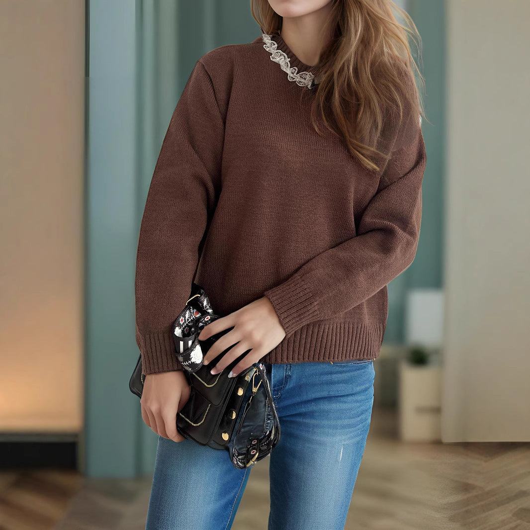 Damen lässiger Pullover mit dekorativem Kragen R&B
