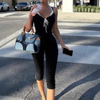 Damen bodenlanger Jumpsuit mit zarten Rüschendetails und verstellbaren Trägern EB