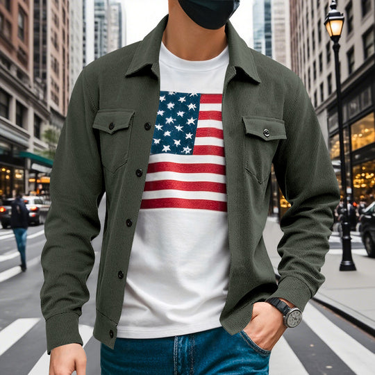 Herren lässige Oberhemdjacke mit funktionalen Taschen und strukturiertem Design R&B