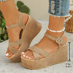 Damen elegante Plateau-Sandalen mit verstellbarem Riemen und komfortablem Fußbett R&B