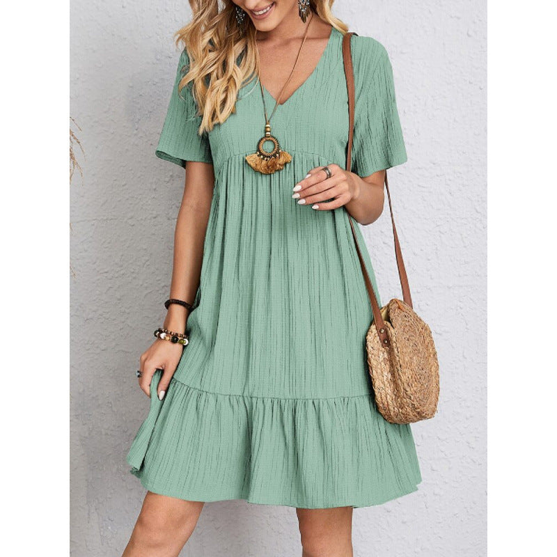 Damen Leichtes V-Ausschnitt Kleid mit schwingendem Rock R&B