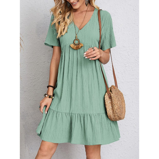 Damen Leichtes V-Ausschnitt Kleid mit schwingendem Rock R&B