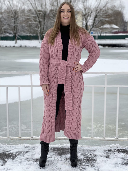 Damen Grobstrickmantel mit offenem Schnitt und praktischen Taschen R&B