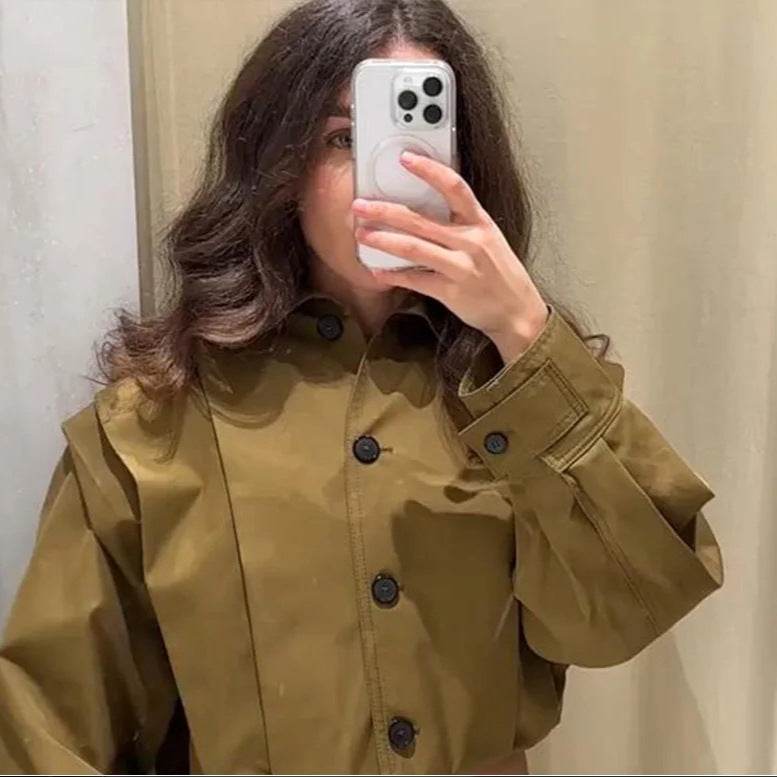 Damen Modische Oversized-Jacke mit strukturierten Ärmeln und Knopfdetail R&B