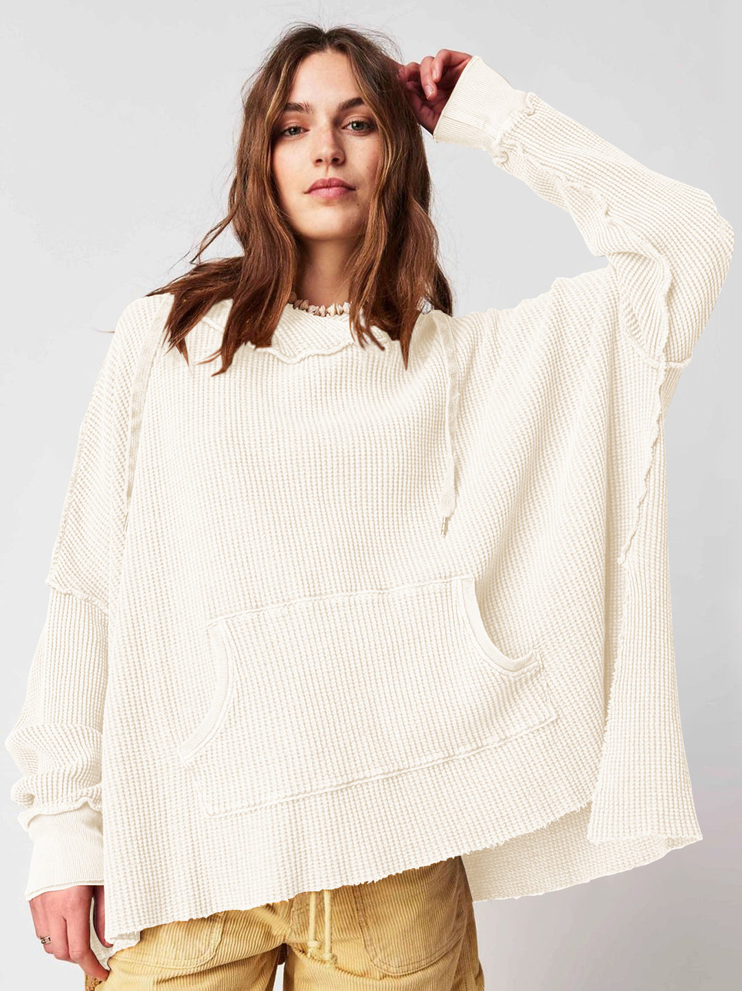 Damen Lässiger Hoodie mit strukturiertem Design und praktischer Kängurutasche R&B