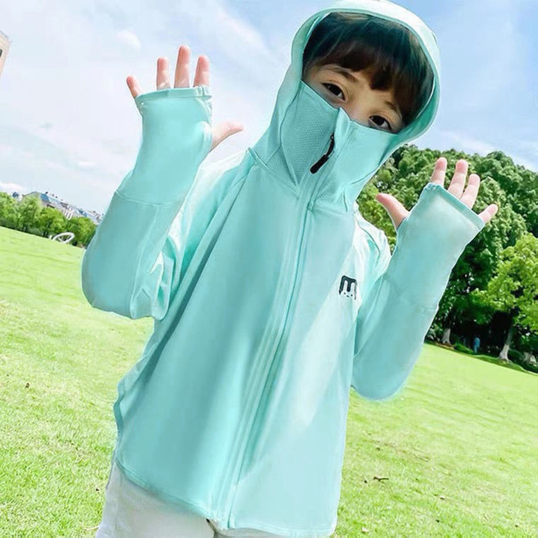 Unisex nan UV-Schutz Kapuzenjacke für Kinder mit integrierter Gesichtsmaske und Daumenlöchern  R&B