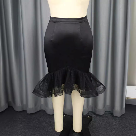 Damen eleganter Bleistiftrock mit voluminösem Tüllsaum R&B