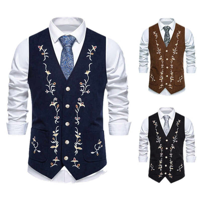 Herren elegante Weste mit floralem Stickdesign R&B