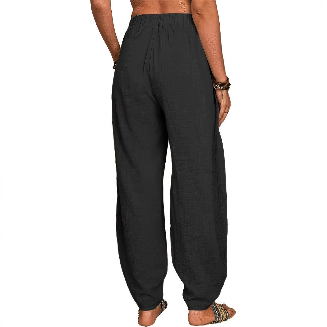 Damen Luftige Palazzo-Hose mit praktischen Seitentaschen und elastischem Bund R&B