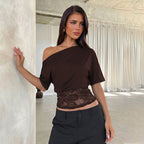 Damen Off-Shoulder Bluse mit Spitzenbund R&B