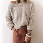 Damen lässiger Strickpullover im modernen Netzdesign R&B